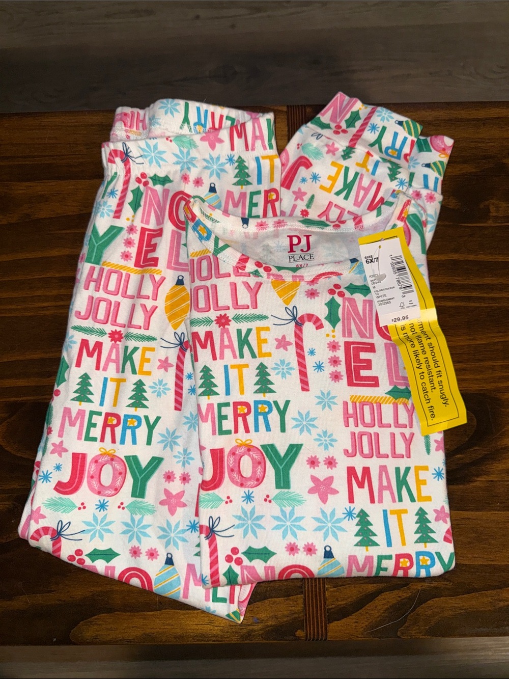 Children’s Place girls Holiday Graphic Pajama Set - White, Pink & Green